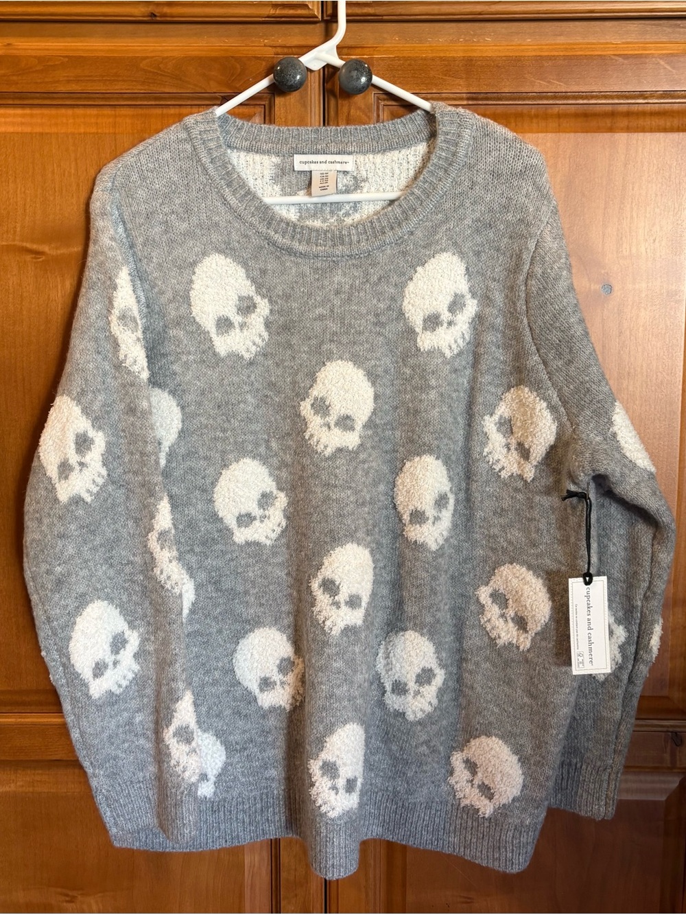 NWT cupcakes & cashmere Gray Crewneck Sweater with Skull Pattern